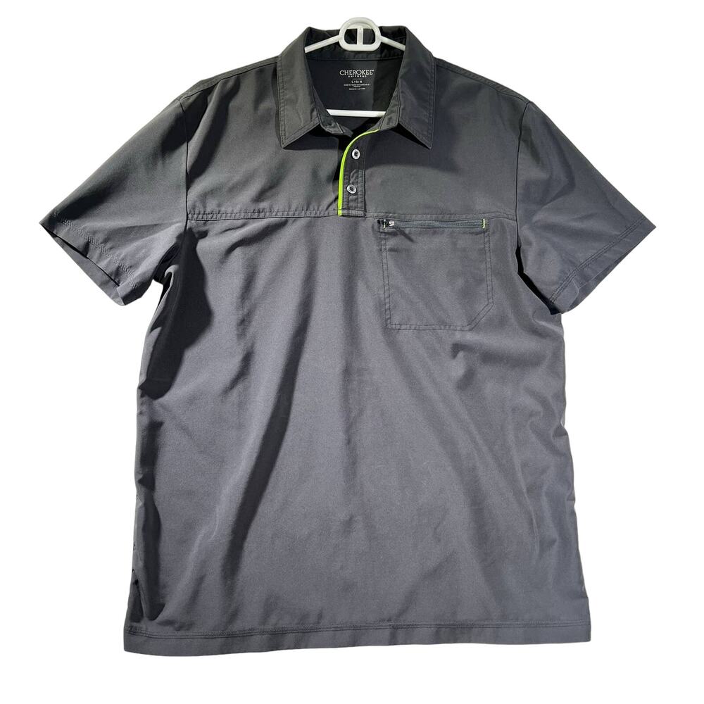 Cherokee Uniforms Polo Top Woman's Large Style # CKI803 Grey Zipper Pocket